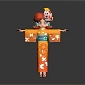 Character In Orange Kimono With Flower Patterns Red Hair And Creature On Head