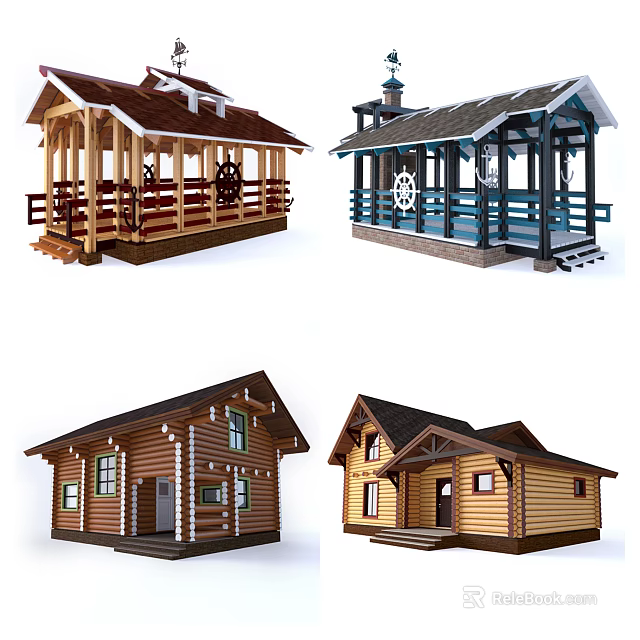 Traditional Wooden House With Porch Chimney Sloped Roof And Wooden Windows 3d model 