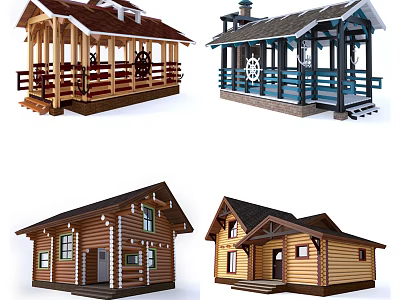 Traditional Wooden House With Porch Chimney Sloped Roof And Wooden Windows 3d model