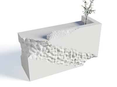 White Reception Desk With Textured Design And Small Plant On Top 3d model