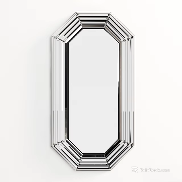 Contemporary Silver Mirror With Geometric Striped Frame For Home Wall Decor 3d model 
