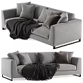 Modern Gray Two-Seater Sofa with Plush Pillows and Soft Throw Blanket 3d model