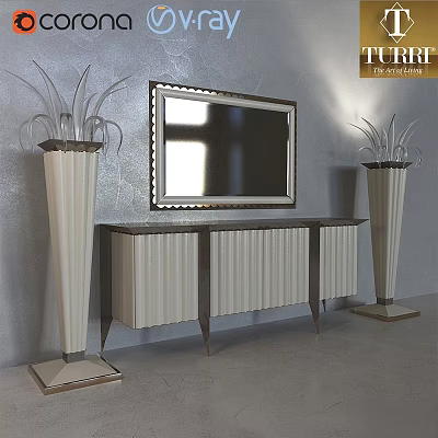 Modern Two Seater Sofa In Luxury Living Room With Decorative Vases And Mirror 3d model