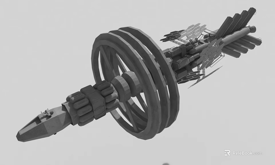 Detailed Mechanical 3D Model With Large Wheels Geared Components And Arm 3d model 