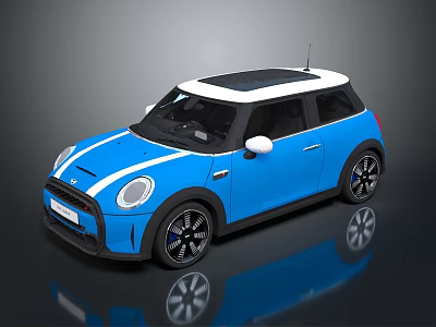 Stylish Blue Small Car With White Roof Black Wheels And Sporty Exterior Design 3d model