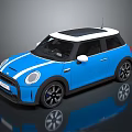 Stylish Blue Small Car With White Roof Black Wheels And Sporty Exterior Design