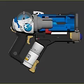 Futuristic Sci Fi Weapon With Blue White Red Accents And Yellow Grip Details