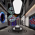 Modern Futuristic Interior Space With Circular Decorations Illuminated Elements Central Platform And Wall Art 3d model