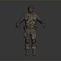 Man in Military Uniform with Tactical Vest Standing in 3D Rendered Gray Background Pose