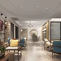 Modern Store Front Desk Interior With Display Shelves Lighting And Seating Areas