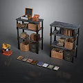 Vintage Storage Shelves With Wooden Crates Books Vinyl Records And Phonograph