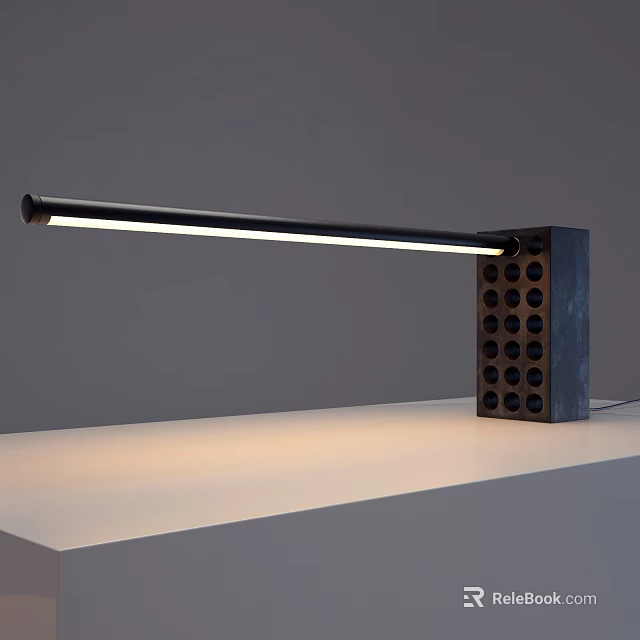 Modern Desk Lamp With Long Strip Light And Square Base Featuring Circular Holes 3d model 