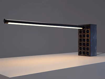 Modern Desk Lamp With Long Strip Light And Square Base Featuring Circular Holes 3d model