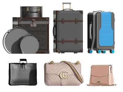 Vintage and Modern Luggage and Bags Collection With Leather Suitcases Wheeled Cases and Chain Handbags 3d model