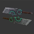 Fantasy Swords With Intricate Gear Design Green Glowing Elements And Brown Handles