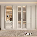 Modern White Wardrobe Featuring Glass Doors Drawer Unit Interior Lighting And Decorative Items