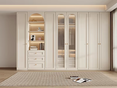 Modern White Wardrobe Featuring Glass Doors Drawer Unit Interior Lighting And Decorative Items 3d model