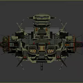 Large Futuristic Battle Style Sci-Fi Spaceship With Complex Mechanical Structure Green Gray Tones Blue Lights