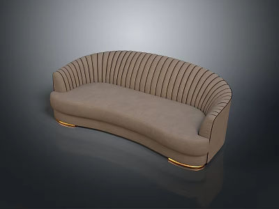 Modern Beige Curved Sectional Sofa With Striped Design And Golden Legs 3d model