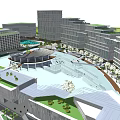 Modern Office Building With Glass Facade And Green Landscaping In Urban Area