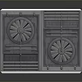 Industrial Style Electronic Appliance With Multiple Units Red Gray Metallic Ventilation Fan Design