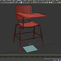 Bar Stool with Wooden Backrest and Seat Metal Frame and Attached Tabletop