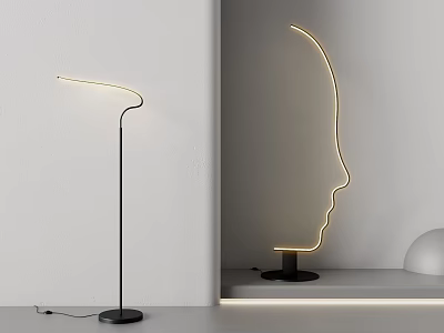 Modern Minimalist Curved Arm Linear Light and Face Contour Floor Lamp 3d model