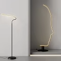 Modern Minimalist Curved Arm Linear Light and Face Contour Floor Lamp