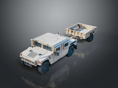 Tactical Military Vehicle With Open Flatbed Trailer And Heavy Duty Wheels 3d model