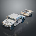 Tactical Military Vehicle With Open Flatbed Trailer And Heavy Duty Wheels