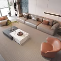 Modern Living Room Interior With Beige Sofa Marble Coffee Table And Brown Accent Chair
