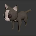 Cute Gray And White Cartoon Cat 3D Model With Large Black Eyes And Pink Ears