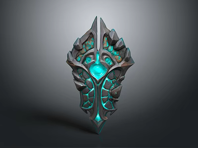 Fantasy Style Intricate Metallic Shield With Blue Gemstone And Decorative Patterns 3d model