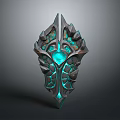Fantasy Style Intricate Metallic Shield With Blue Gemstone And Decorative Patterns 3d model