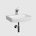 White Ceramic Washbasin With Chrome Faucet And Pedestal Stand Modern Design