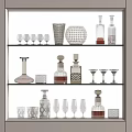 Glass Display Cabinet With Shelves Holding Various Wine Bottles And Cocktail Glasses