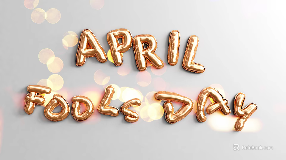 April Fools Day Wall Decor With Golden Balloon Letters And Sparkling Bokeh 3d model 