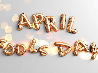 April Fools Day Wall Decor With Golden Balloon Letters And Sparkling Bokeh 3d model