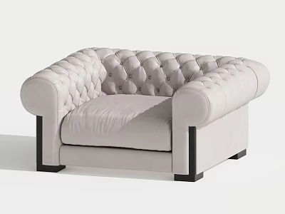 Elegant Beige Tufted Single Seater Sofa With Black Legs And Velvet Upholstery 3d model