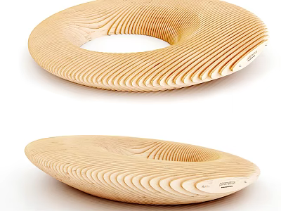 Wooden Outdoor Chair With Wave Pattern Natural Finish Modern Design Garden Patio 3d model