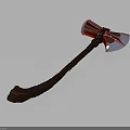 Decorative Axe With Handcrafted Wooden Handle And Striped Metal Head On Dark Background