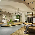 Modern Clothing Store Interior With Spiral Staircase Clothing Racks And Green Plants