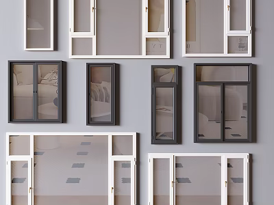 Various Casement Windows Designs with White and Dark Frames for Modern Home Interiors 3d model