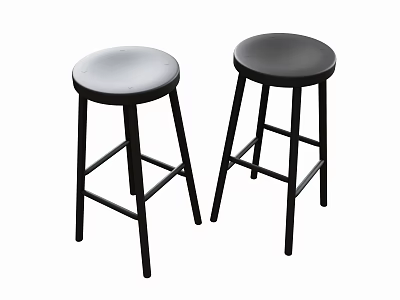 Black Bar Stools With Round Seat And Metal Frame Set Of Two 3d model