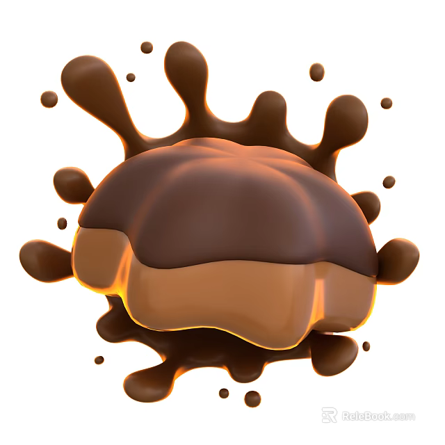 Chocolate Sauce Splashing Over Creamy Brown Caramel Layer Sweet Dessert Treat 3d model 