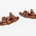 Traditional Wooden Sculptures Featuring Two Figures On Boat Shaped Base