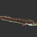 Prehistoric Marine Creature With Elongated Scaled Body And Brown White Coloration