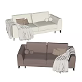 Modern Light Colored Two Seater Sofa With Soft Pillows And Decorative Blanket 3d model