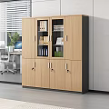 Modern Office Wooden Cabinet With Files Books And Storage Compartments
