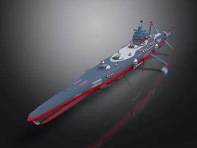 Modern Military Warship Design With Gray Hull Red Accent Lines And Reflective Surface 3d model